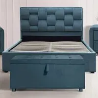 Brooklyn King Size Bed Frame with Storage - Blue, Velvet