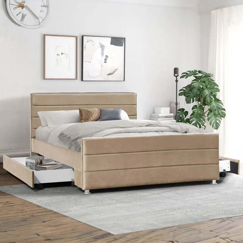 Brooklyn King Size Bed Frame with Storage - Brown, Velvet