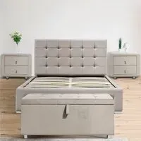 Brooklyn King Size Bed Frame with Storage - Cream, Velvet