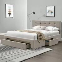 Brooklyn King Size Bed Frame with Storage - Cream, Velvet