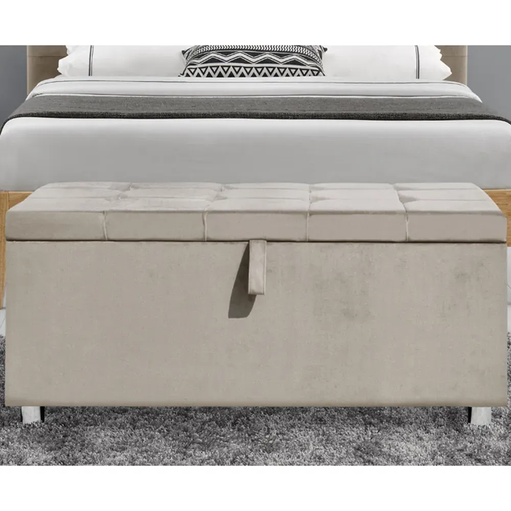 Brooklyn King Size Bed Frame with Storage - Cream, Velvet