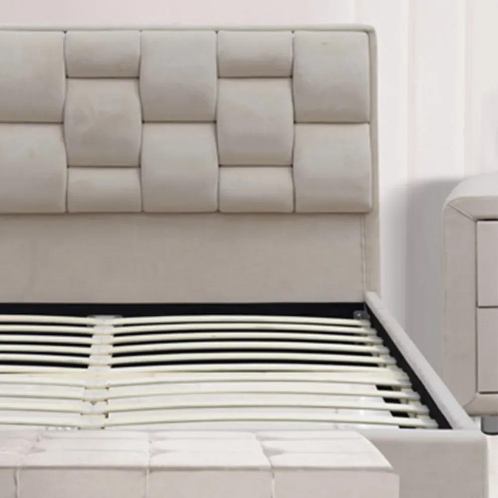 Brooklyn King Size Bed Frame with Storage - Cream, Velvet