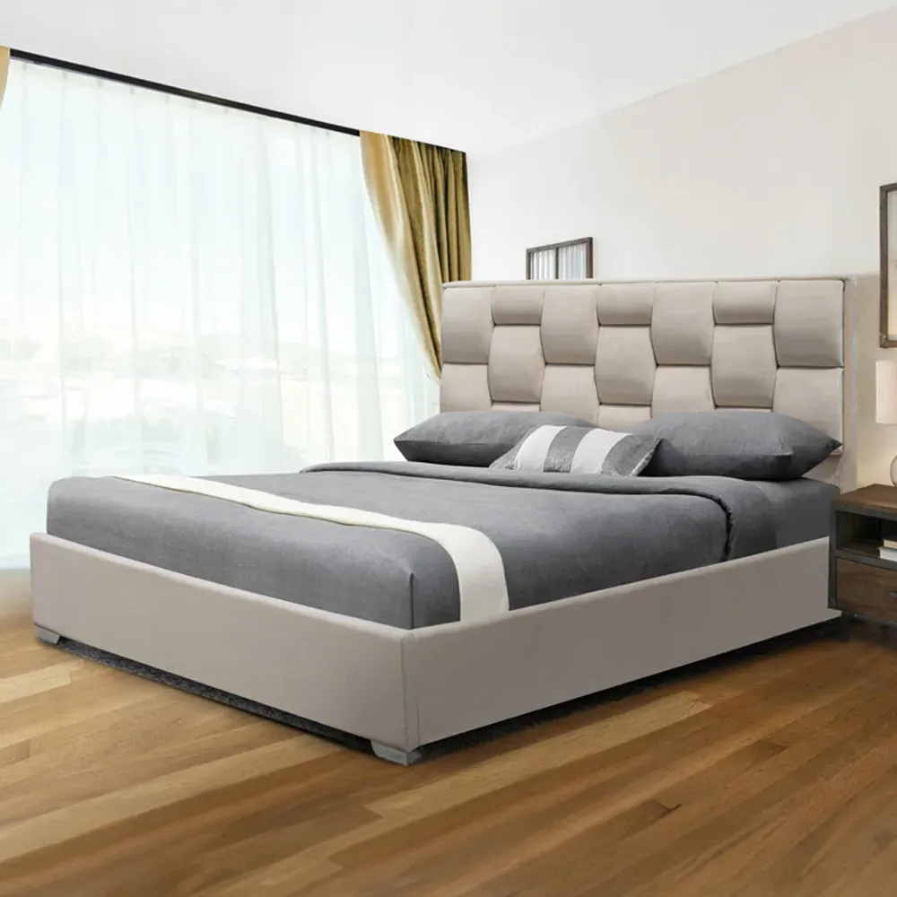 Brooklyn King Size Bed Frame with Storage - Cream, Velvet