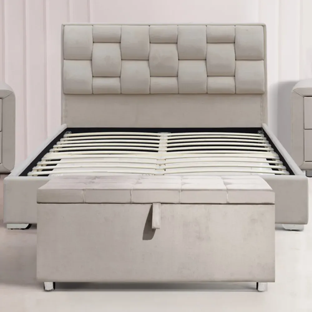Brooklyn King Size Bed Frame with Storage - Cream, Velvet
