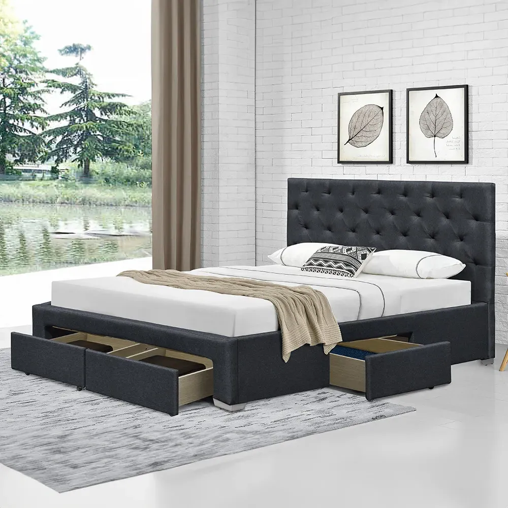 Brooklyn King Size Bed Frame with Storage - Grey, Linen