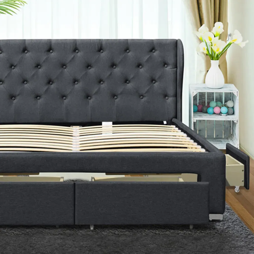 Brooklyn King Size Bed Frame with Storage - Grey, Linen