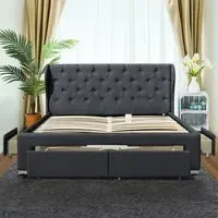 Brooklyn King Size Bed Frame with Storage - Grey, Linen