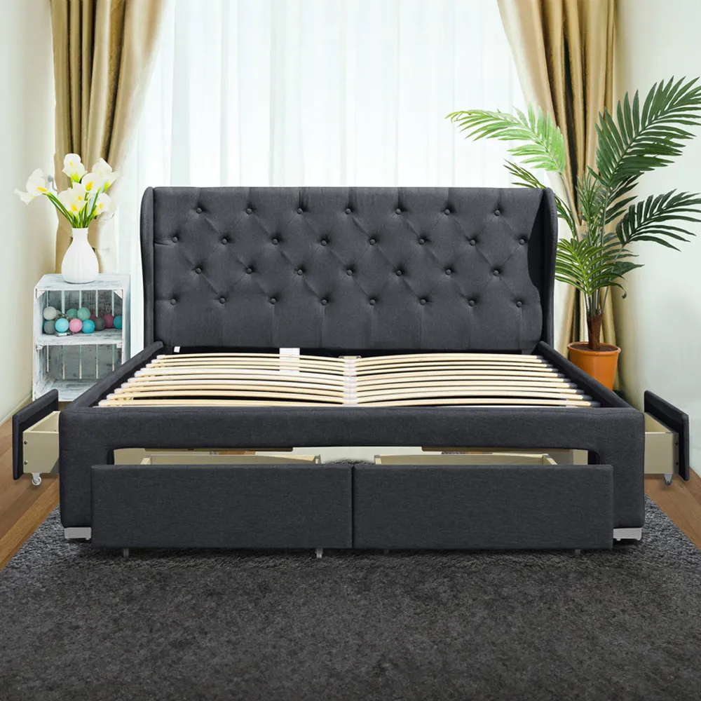 Brooklyn King Size Bed Frame with Storage - Grey, Linen