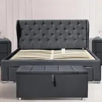 Brooklyn King Size Bed Frame with Storage - Grey, Linen