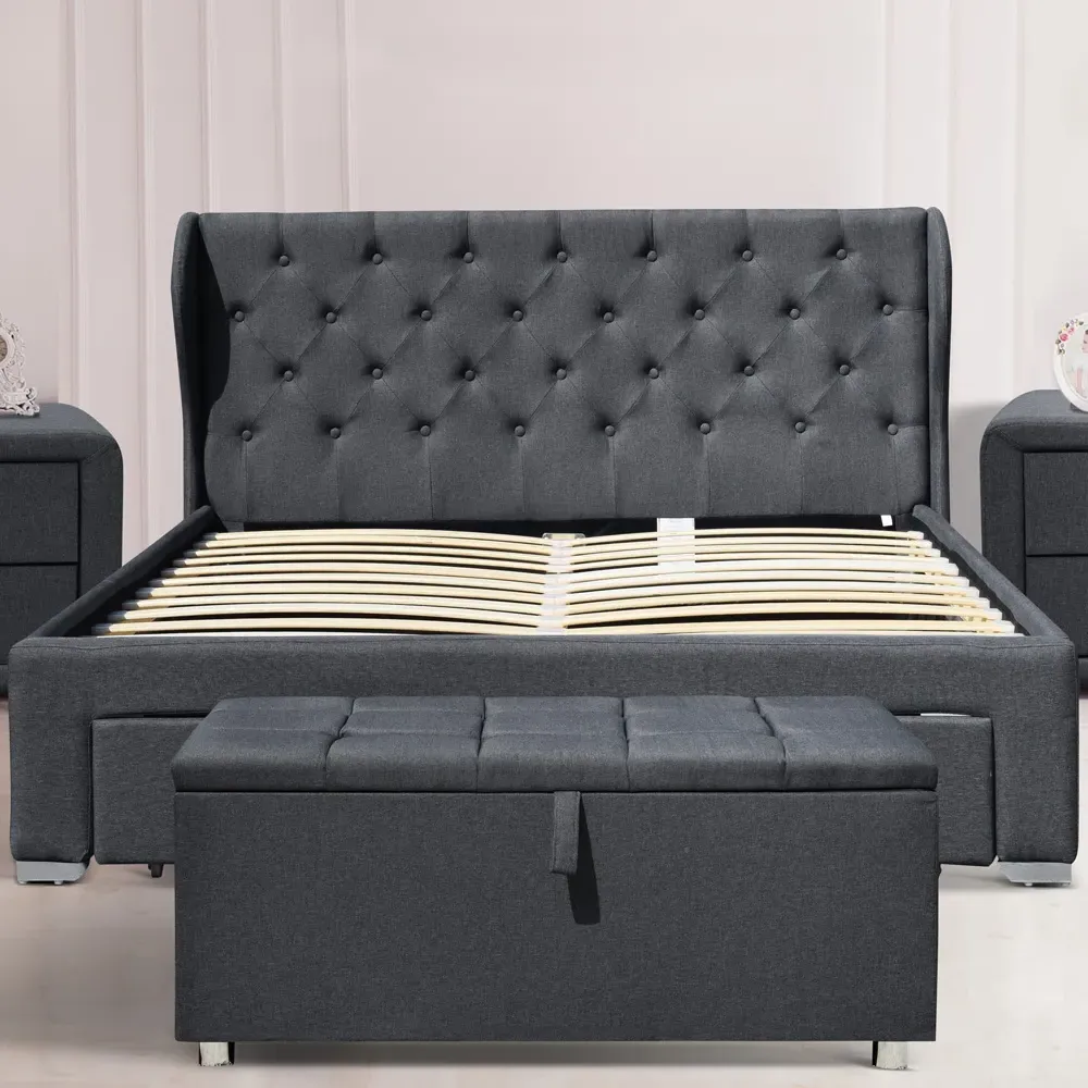 Brooklyn King Size Bed Frame with Storage - Grey, Linen image