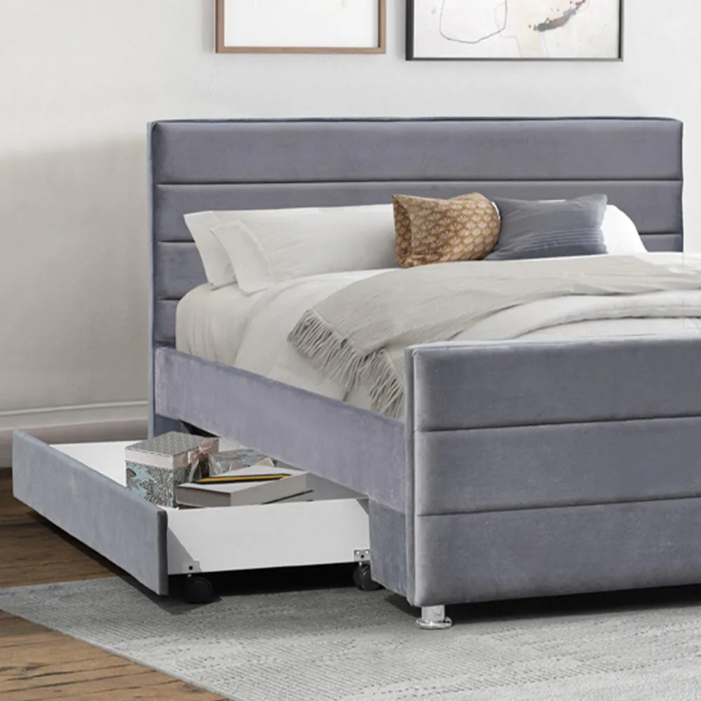 Brooklyn King Size Bed Frame with Storage - Grey, Velvet