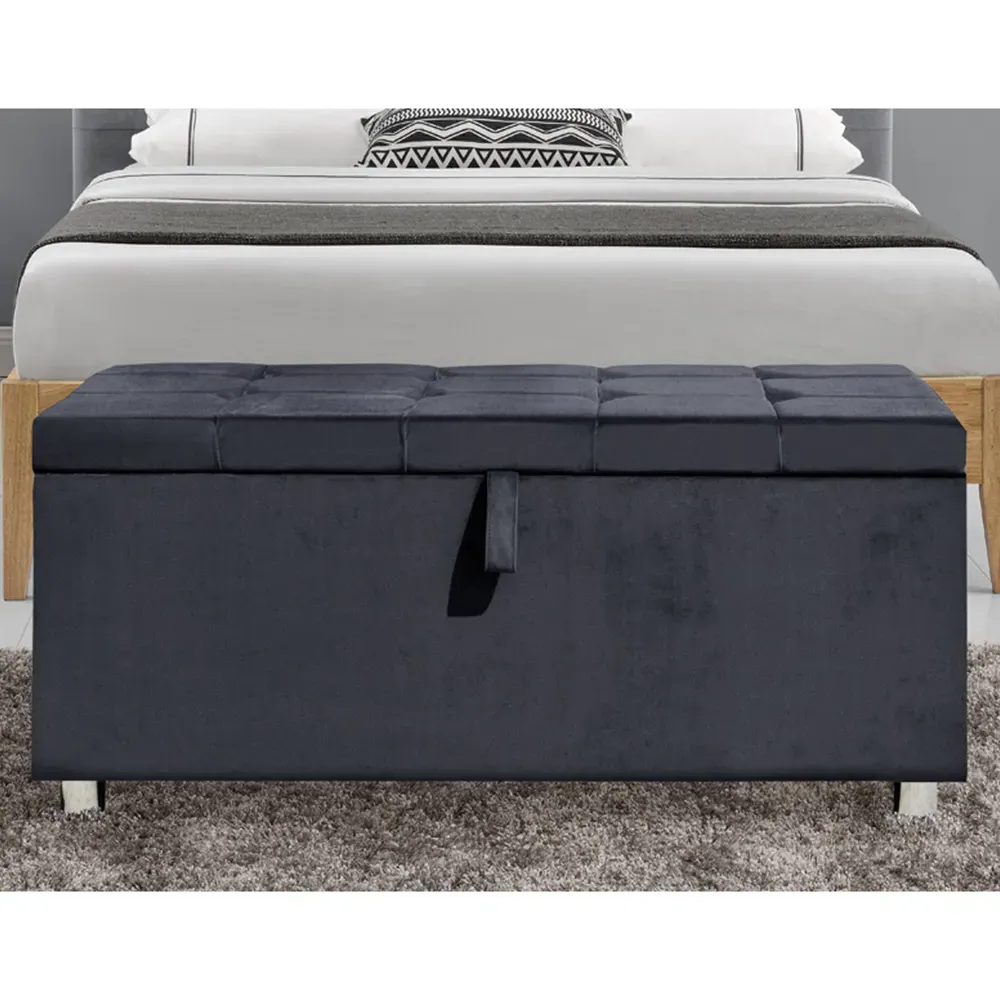 Brooklyn King Size Bed Frame with Storage - Grey, Velvet