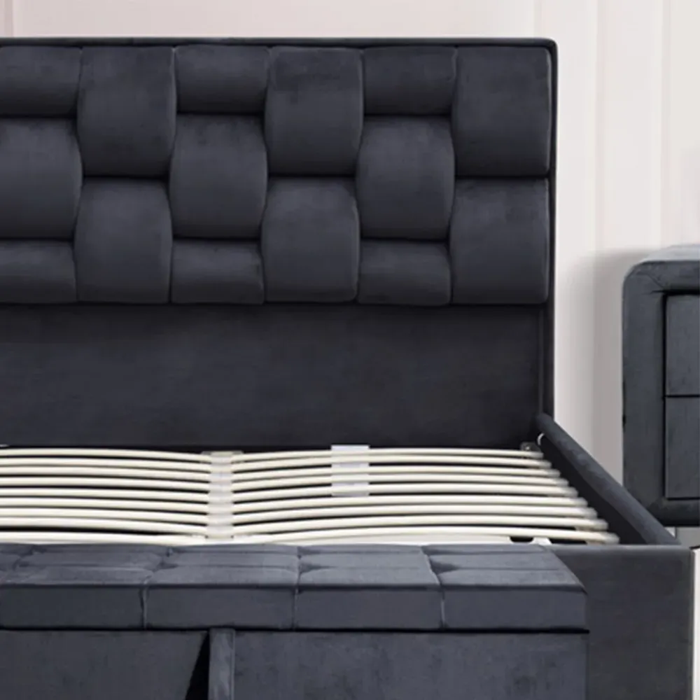 Brooklyn King Size Bed Frame with Storage - Grey, Velvet