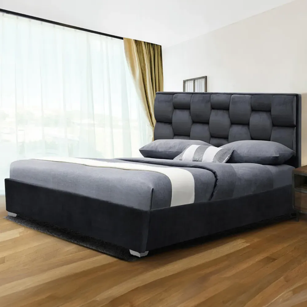 Brooklyn King Size Bed Frame with Storage - Grey, Velvet