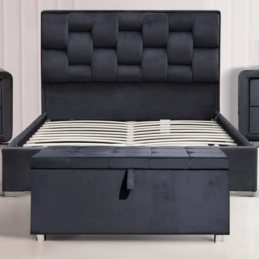 Brooklyn King Size Bed Frame with Storage - Grey, Velvet