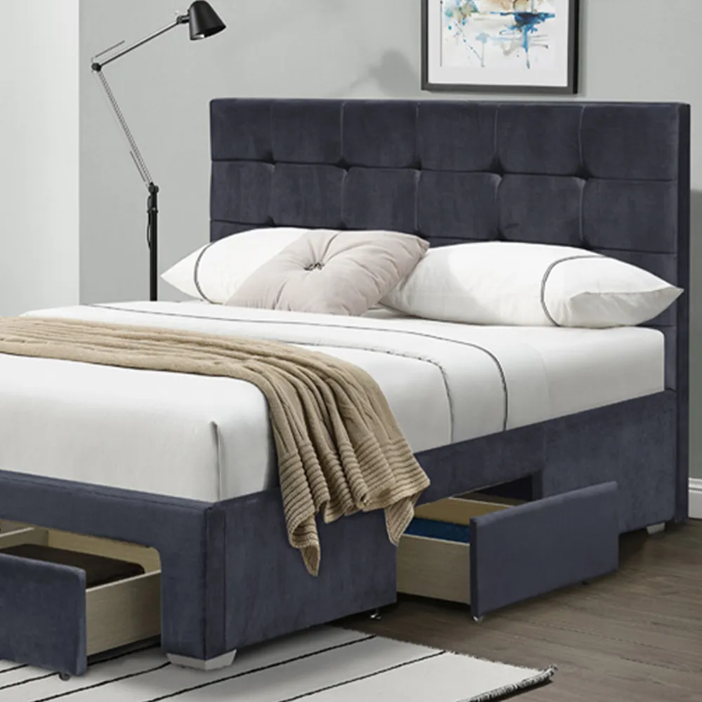 Brooklyn King Size Bed Frame with Storage - Grey, Velvet