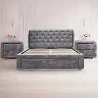 Brooklyn King Size Bed Frame with Storage - Silver, Velvet