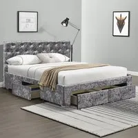 Brooklyn King Size Bed Frame with Storage - Silver, Velvet