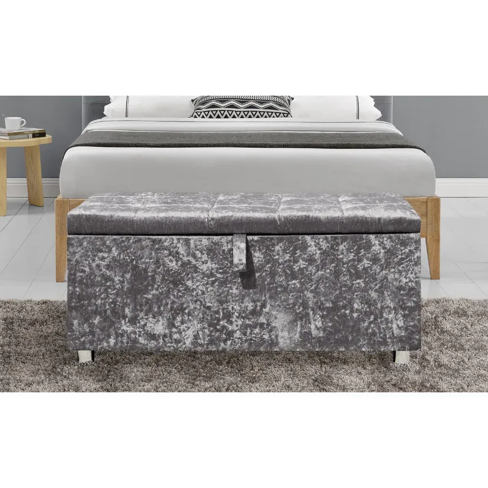 Brooklyn King Size Bed Frame with Storage - Silver, Velvet