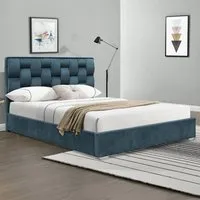 Brooklyn King Size Bed Frame with Weaved Headboard - Blue, Velvet