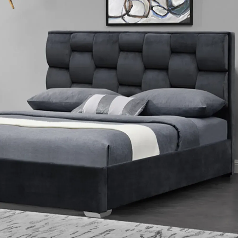 Brooklyn King Size Bed Frame with Weaved Headboard - Grey, Velvet