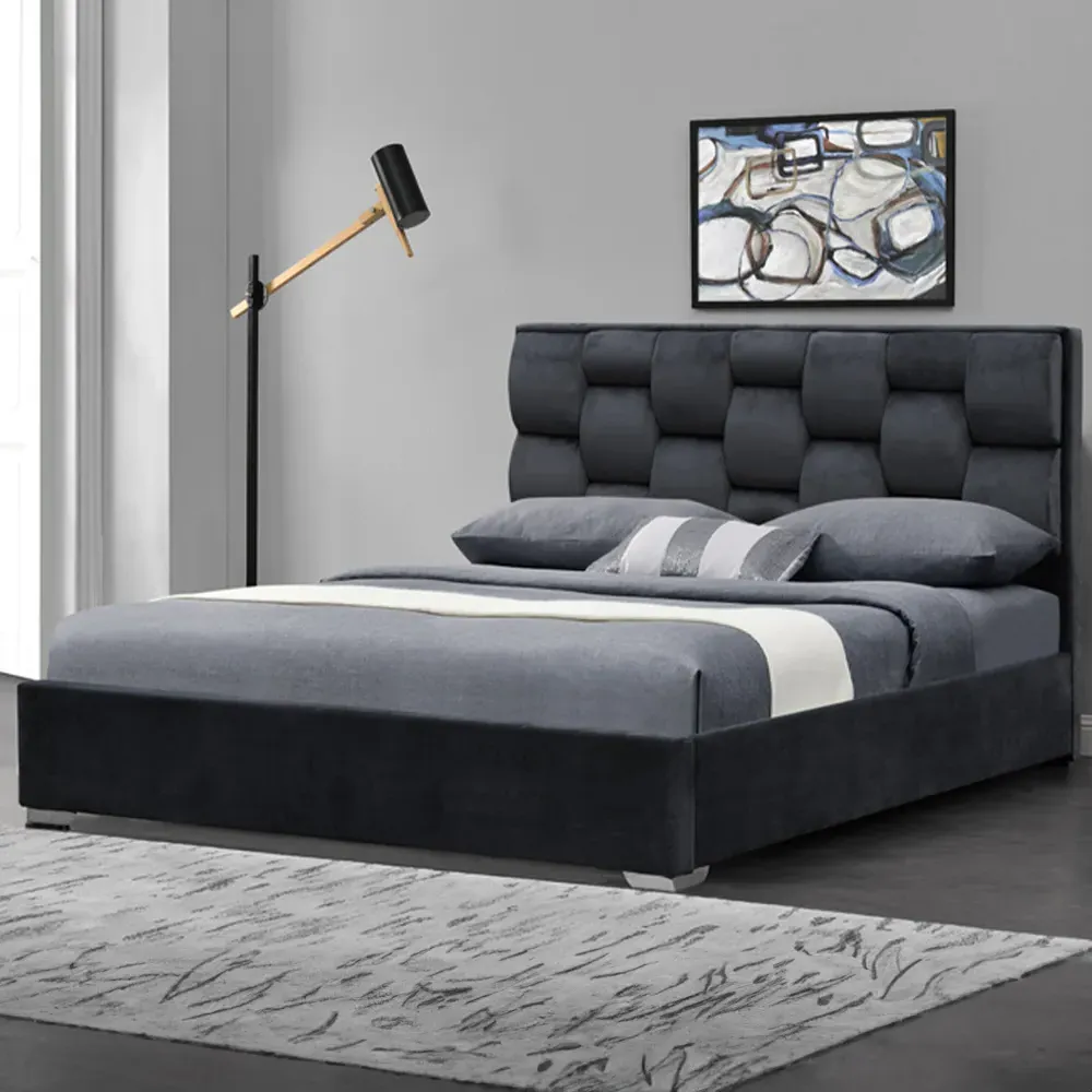 Brooklyn King Size Bed Frame with Weaved Headboard - Grey, Velvet