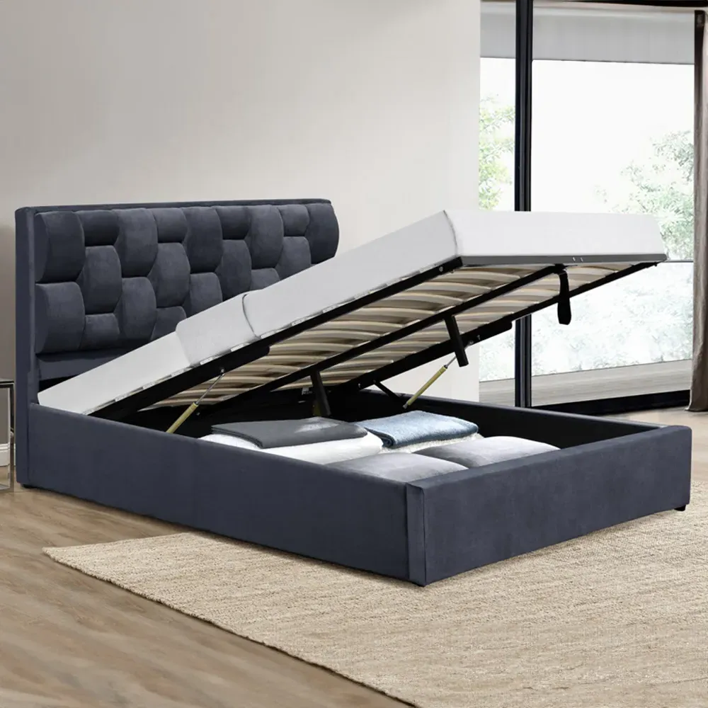 Brooklyn King Size Bed Frame with Weaved Headboard Storage - Grey, Velvet