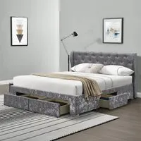 Brooklyn King Size Bed Frame with Winged Headboard - Silver, Velvet
