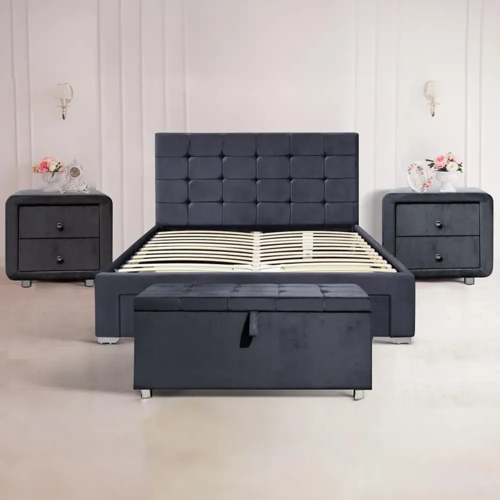 Brooklyn King Size Bed Set with Storage - Grey, Linen