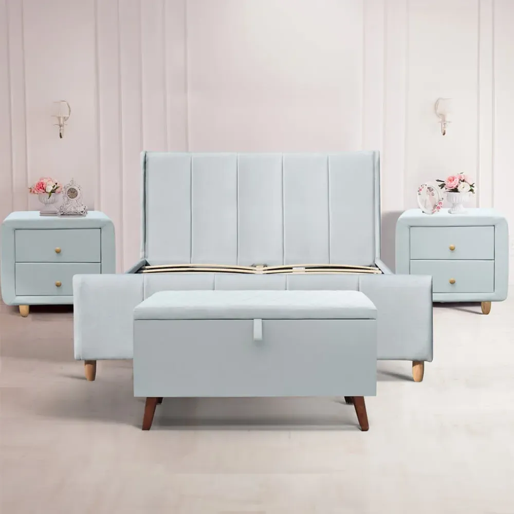 Brooklyn King Size Bedroom Furniture Set - Blue, Linen
