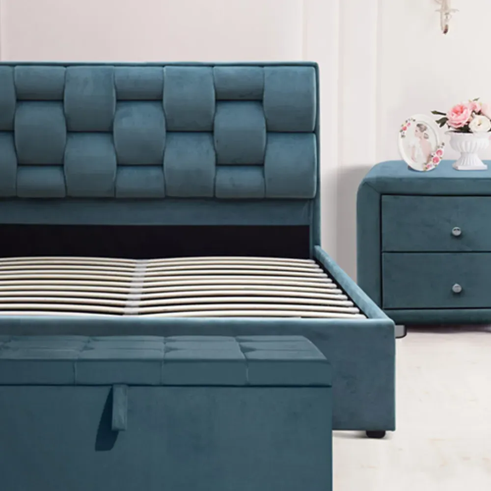 Brooklyn King Size Bedroom Furniture Set - Blue, Velvet