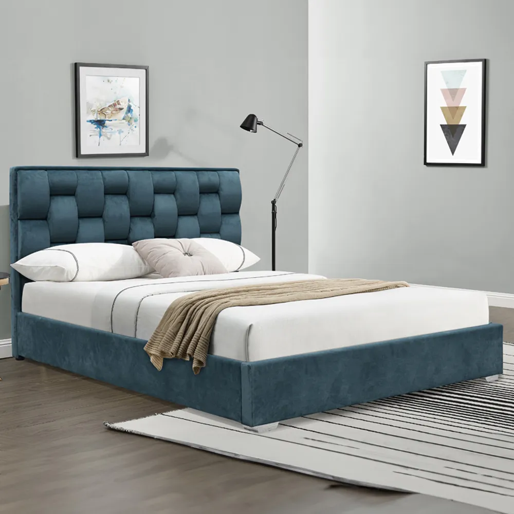 Brooklyn King Size Bedroom Furniture Set - Blue, Velvet