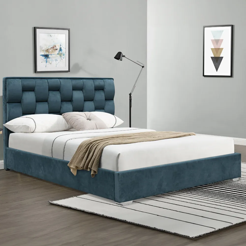 Brooklyn King Size Bedroom Furniture Set - Blue, Velvet