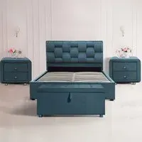 Brooklyn King Size Bedroom Furniture Set - Blue, Velvet