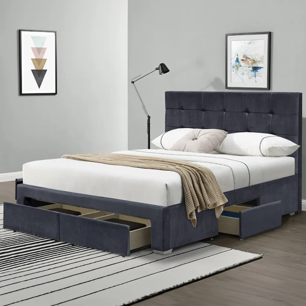Brooklyn King Size Bedroom Furniture Set - Grey, Velvet