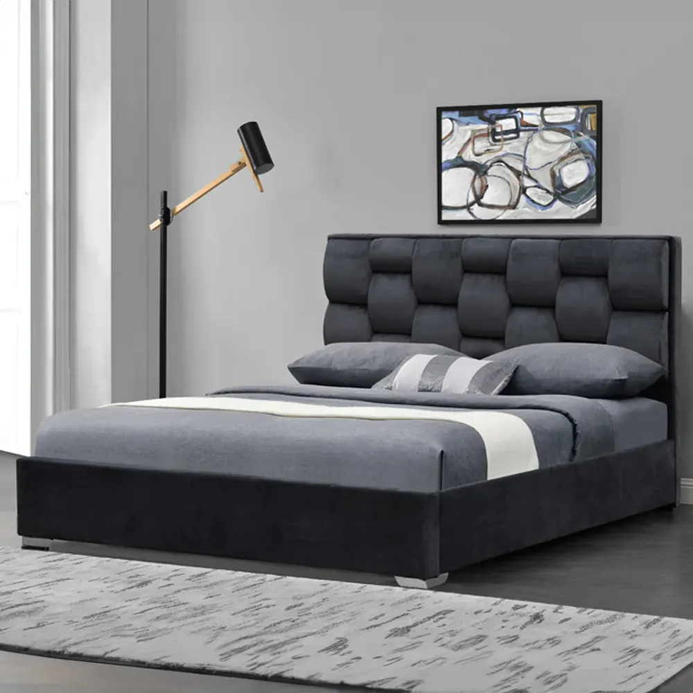 Brooklyn King Size Bedroom Furniture Set - Grey, Velvet