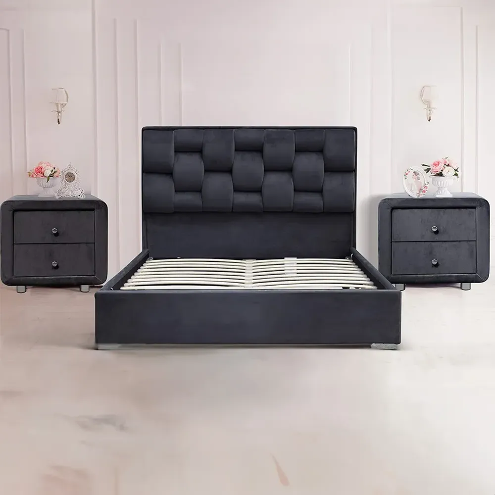 Brooklyn King Size Bedroom Furniture Set - Grey, Velvet