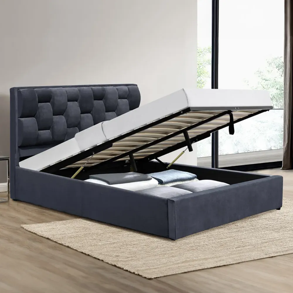 Brooklyn King Size Bedroom Furniture Set with Storage - Grey, Velvet