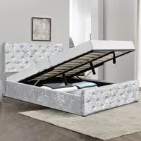 Brooklyn King Size Chesterfield Ottoman Bed with Diamante - Silver, Velvet