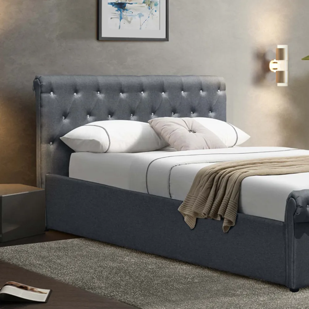 Brooklyn King Size Chesterfield Sleigh Bed Frame - Silver, Linen
