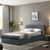 Brooklyn King Size Chesterfield Sleigh Bed Frame - Silver, Linen