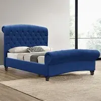 Brooklyn King Size Chesterfield Sleigh Bed - Navy, Velvet