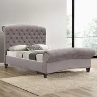 Brooklyn King Size Chesterfield Sleigh Bed - Stone, Velvet