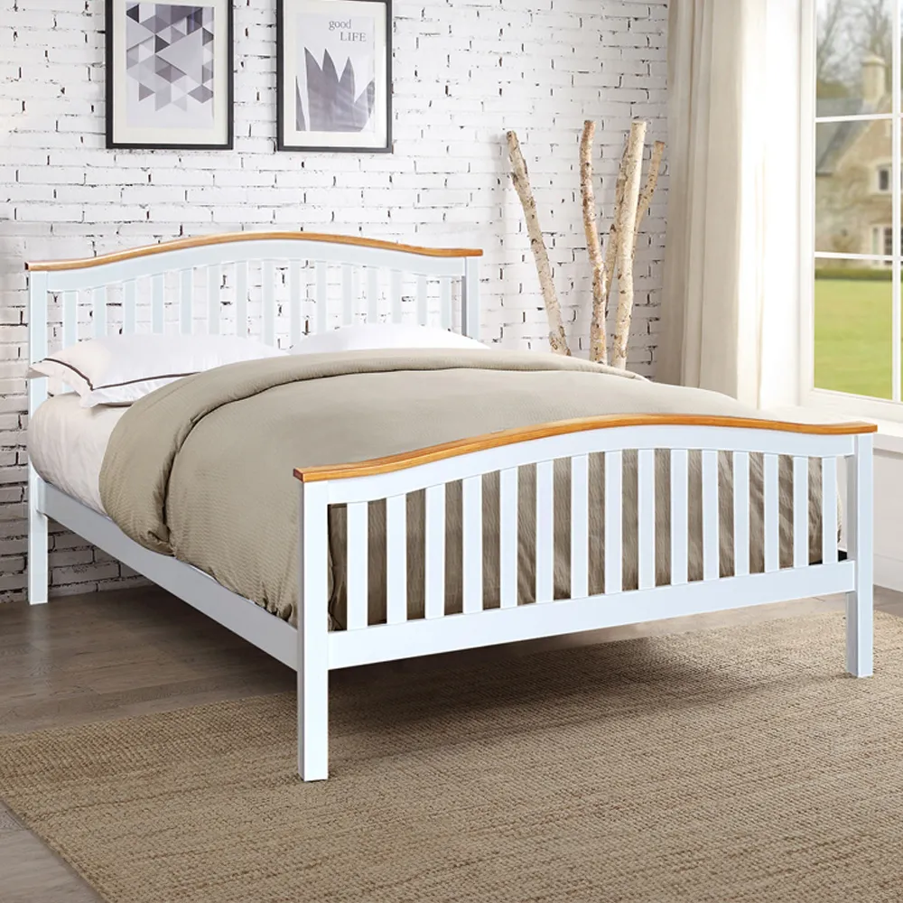 Brooklyn King Size Curved Bed Frame - White, Pine