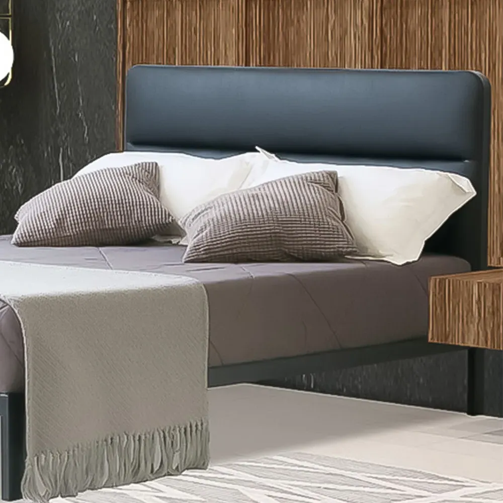 Brooklyn King Size Metal Bed Frame - Black, Faux Leather