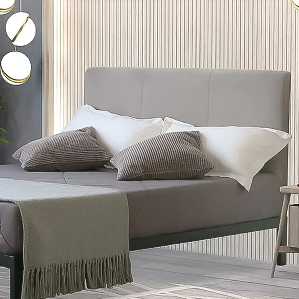 Brooklyn King Size Metal Bed Frame with Velvet Headboard - Grey