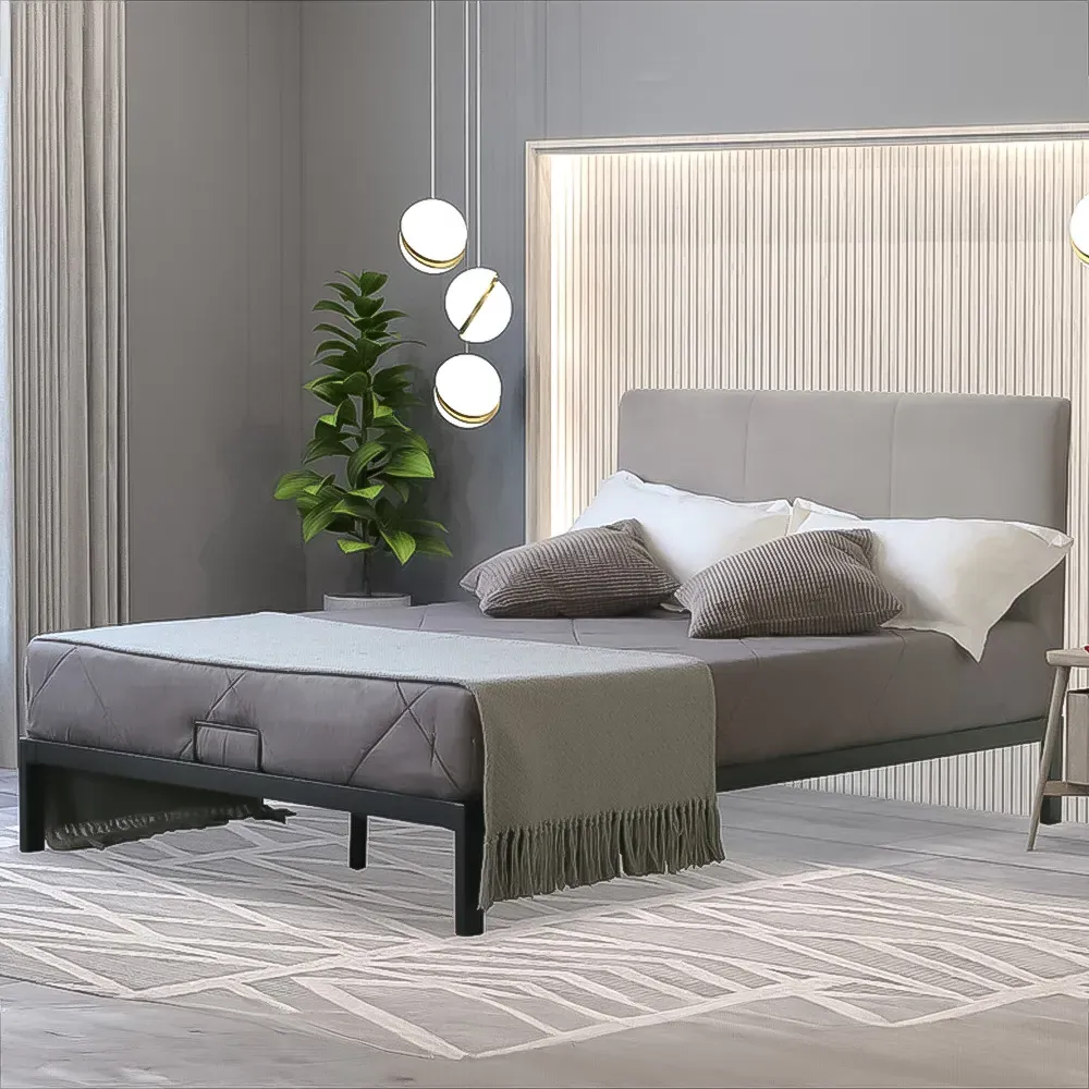 Brooklyn King Size Metal Bed Frame with Velvet Headboard - Grey image