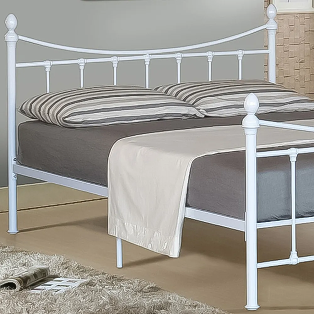 Brooklyn King Size Metal Bed with Finials - White