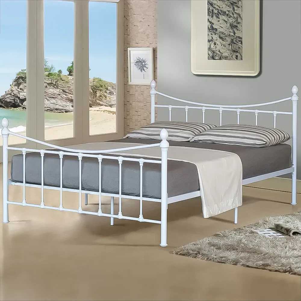 Brooklyn King Size Metal Bed with Finials - White