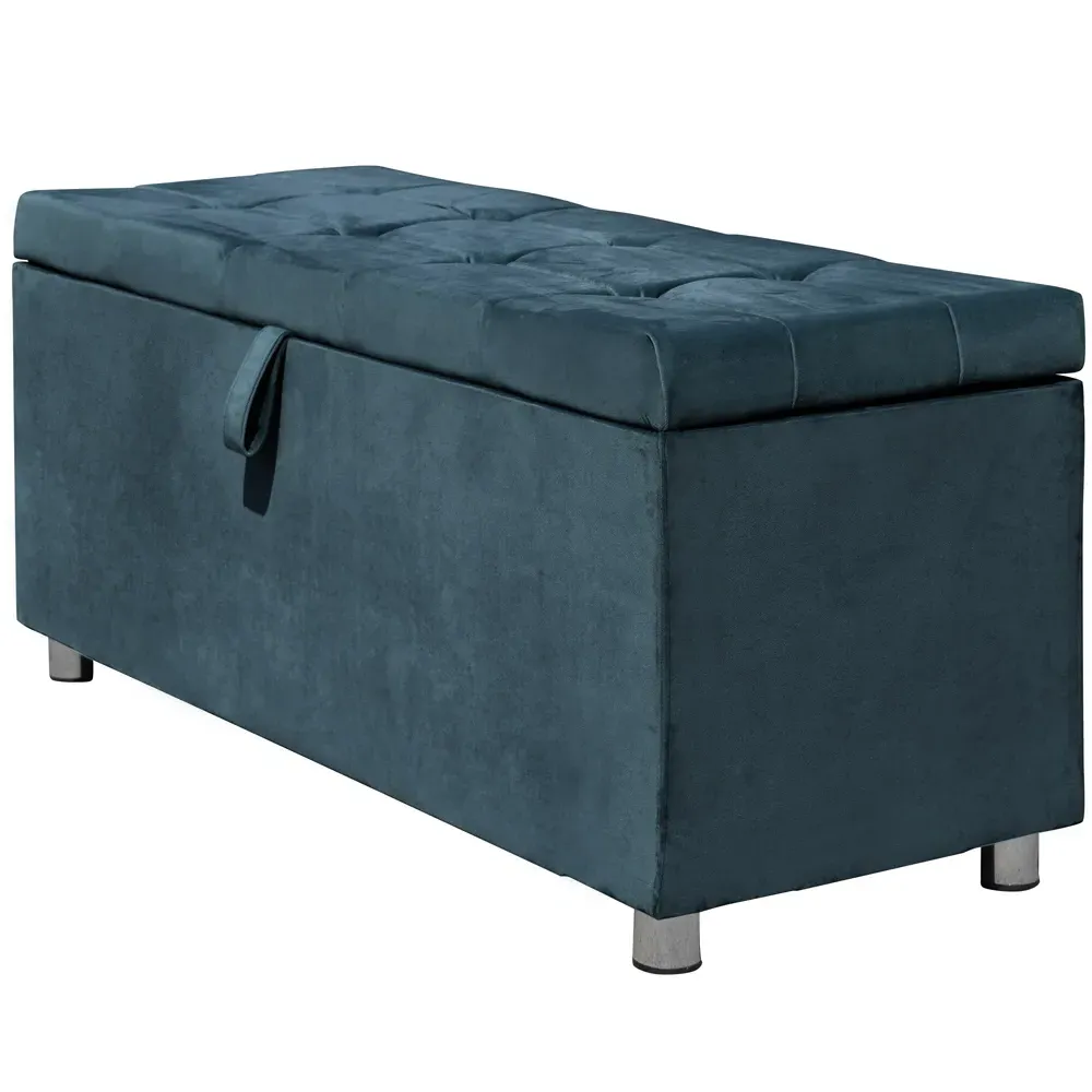 Brooklyn King Size Ottoman Bed with Storage - Blue, Velvet